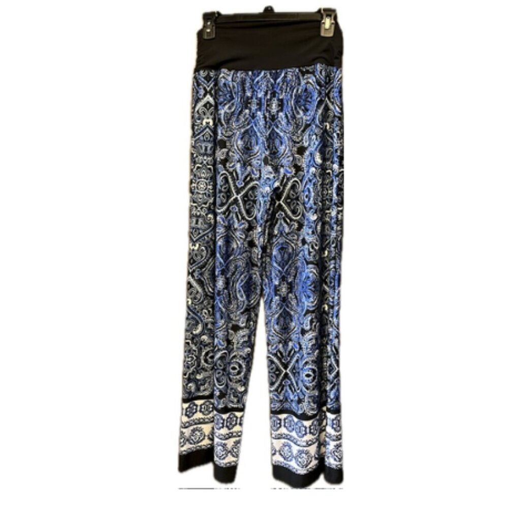 Apt. 9 blue, white, and black wide leg high rise pants size M
